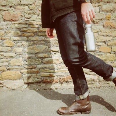 Man with reusable water bottle