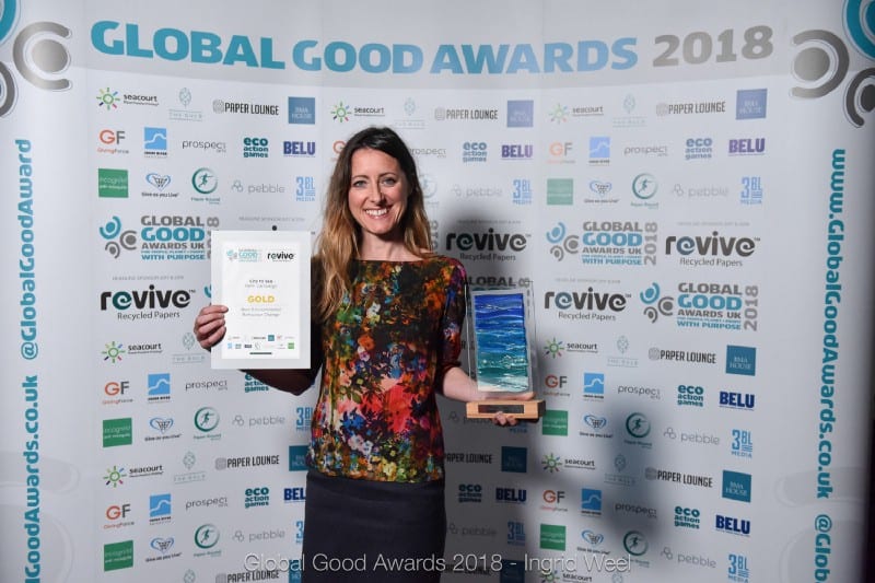 Natalie Fee at global good awards 2018 for a Refill win