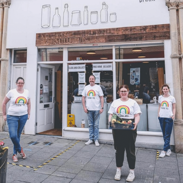 Refill Stapleton Road, people thumbs up outside shop window sticker